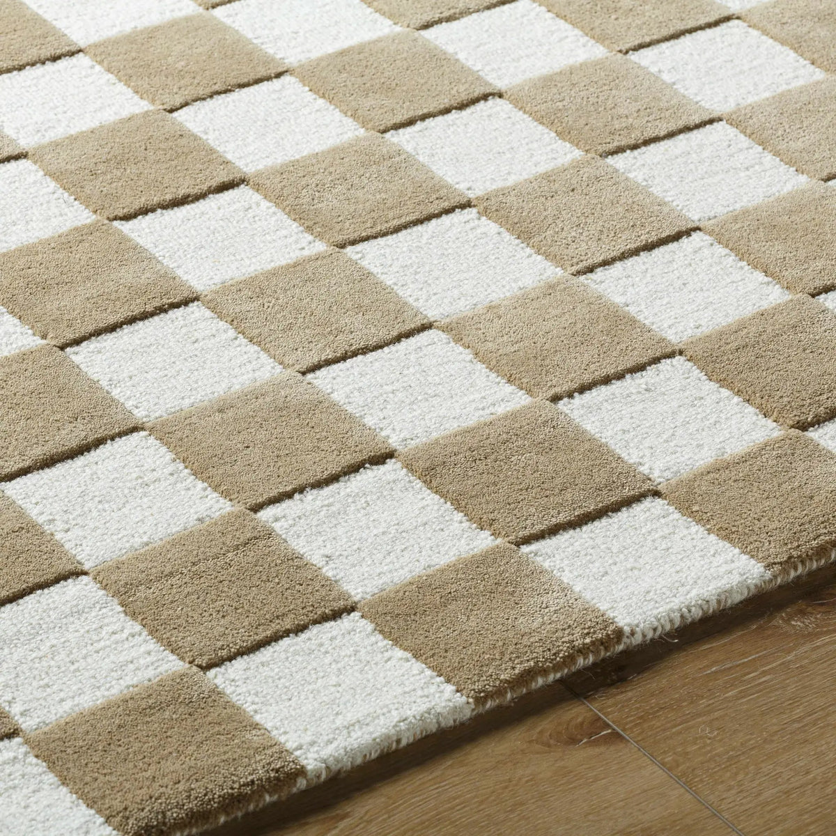 Timin Brown Checkered Wool Area Carpet - Clearance, photo 6 of 7