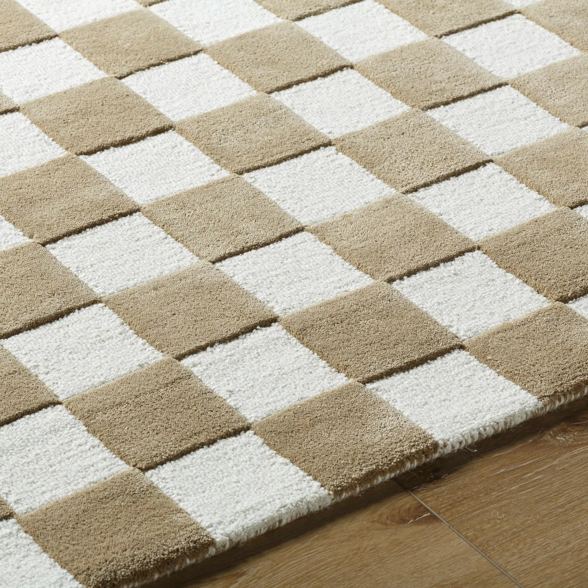 Timin Brown Checkered Wool Area Carpet - Clearance by Boutique Rugs