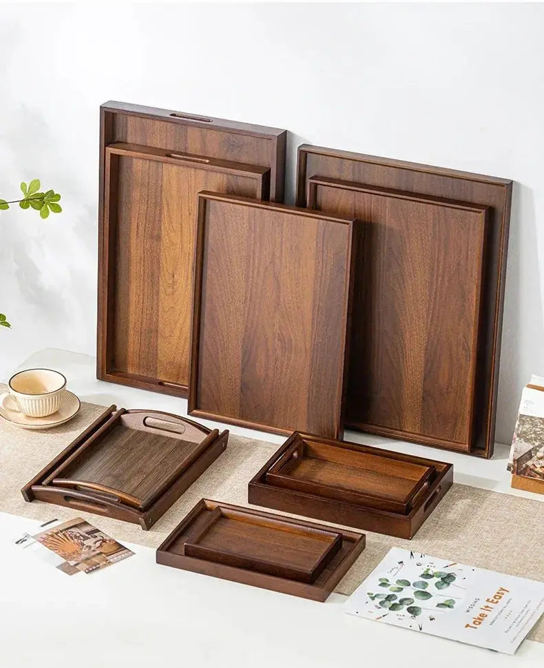 Tea Tray - Wooden Walnut Rectangular by House Of Avana