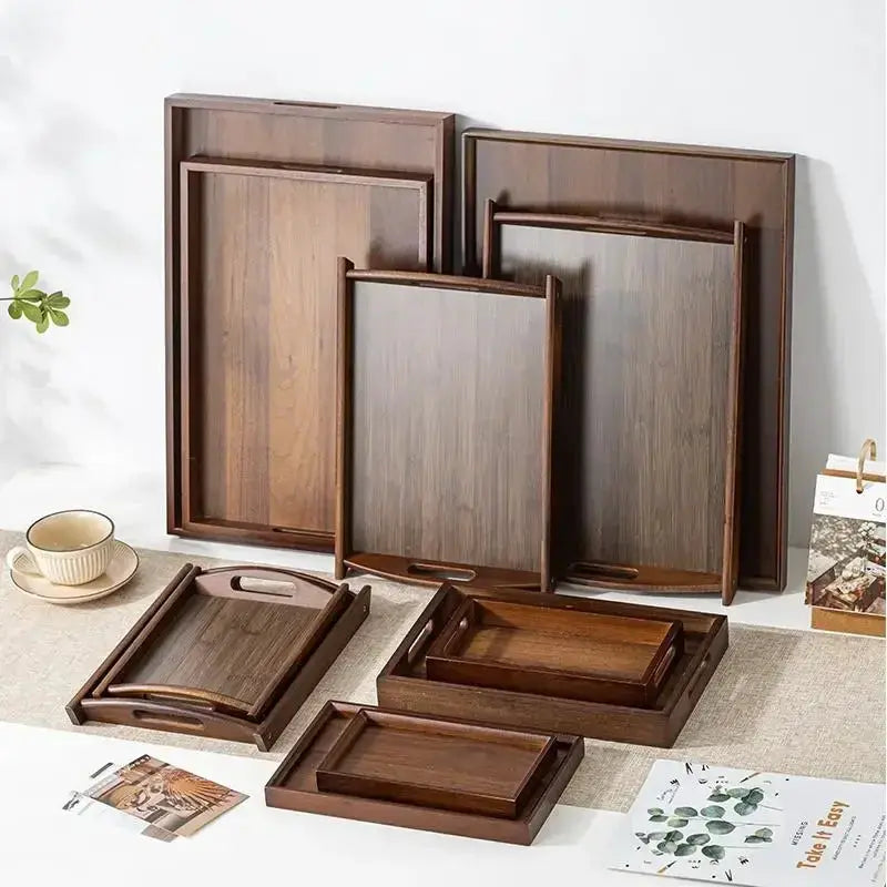Tea Tray - Wooden Walnut Rectangular by House Of Avana
