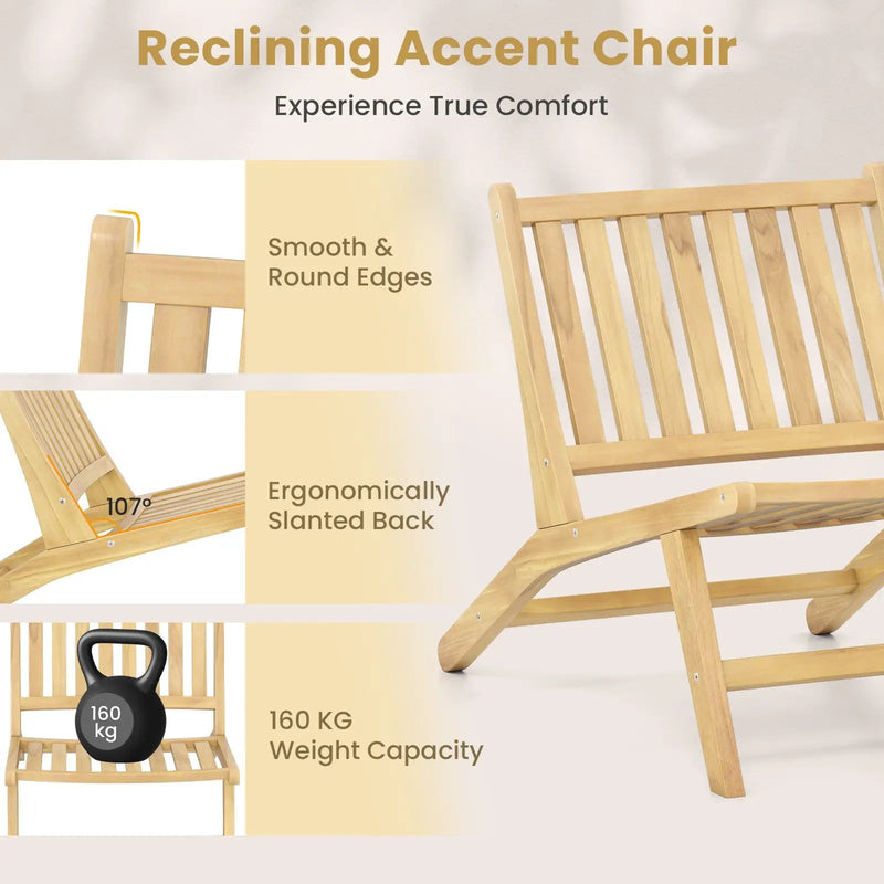 Teak Wood Outdoor Reclining Chair with Comfortable Backrest by DirectDeals