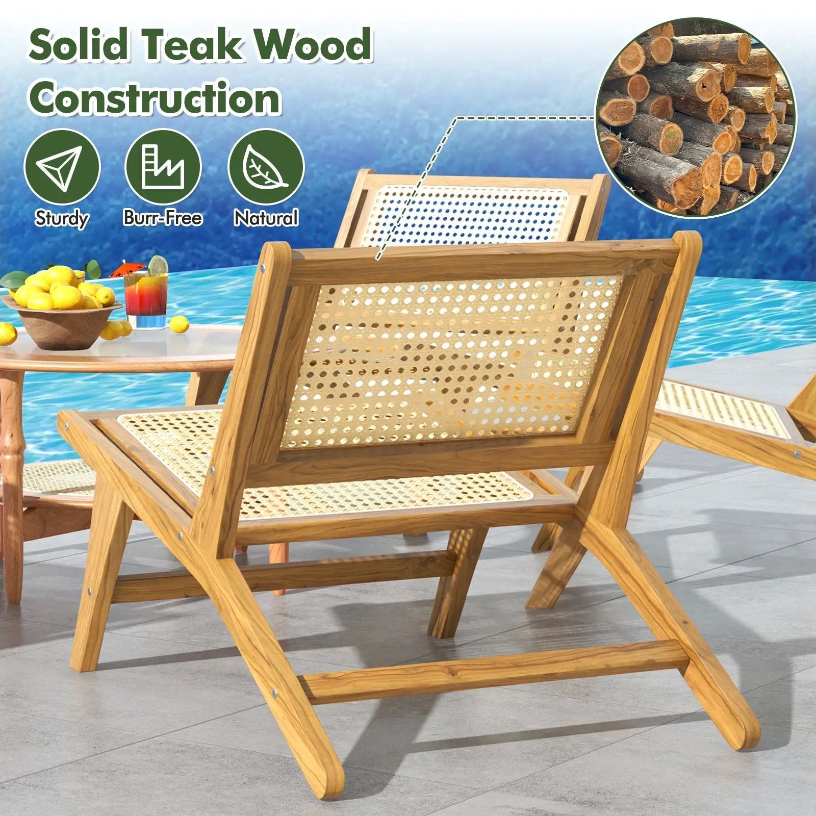 Teak Wooden Chair with Handwoven Rattan Seat and Backrest by DirectDeals