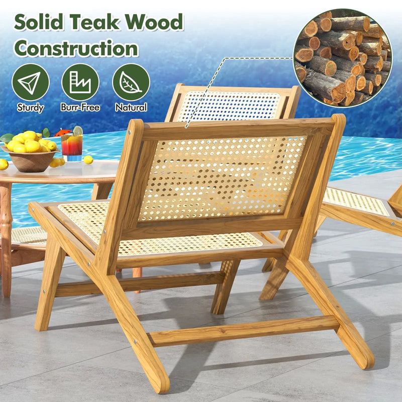 Teak Wooden Chair with Handwoven Rattan Seat and Backrest by DirectDeals