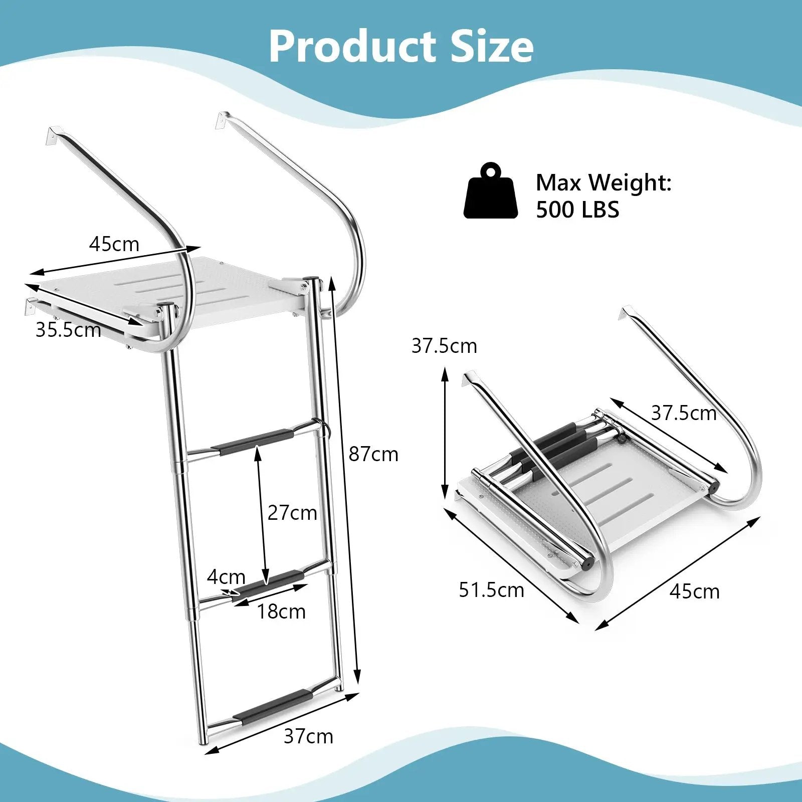 3-Step Telescoping Boat Ladder with Fiberglass Platform and Handrails by DirectDeals
