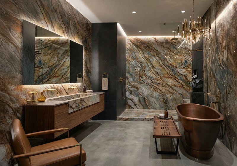 Tempest Blue Polished Quartzite Slab Random room scene 9