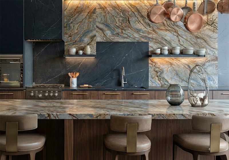 Tempest Blue Polished Quartzite Slab Random room scene 3