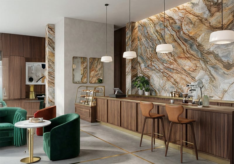 Tempest Blue Polished Quartzite Slab Random room scene 8