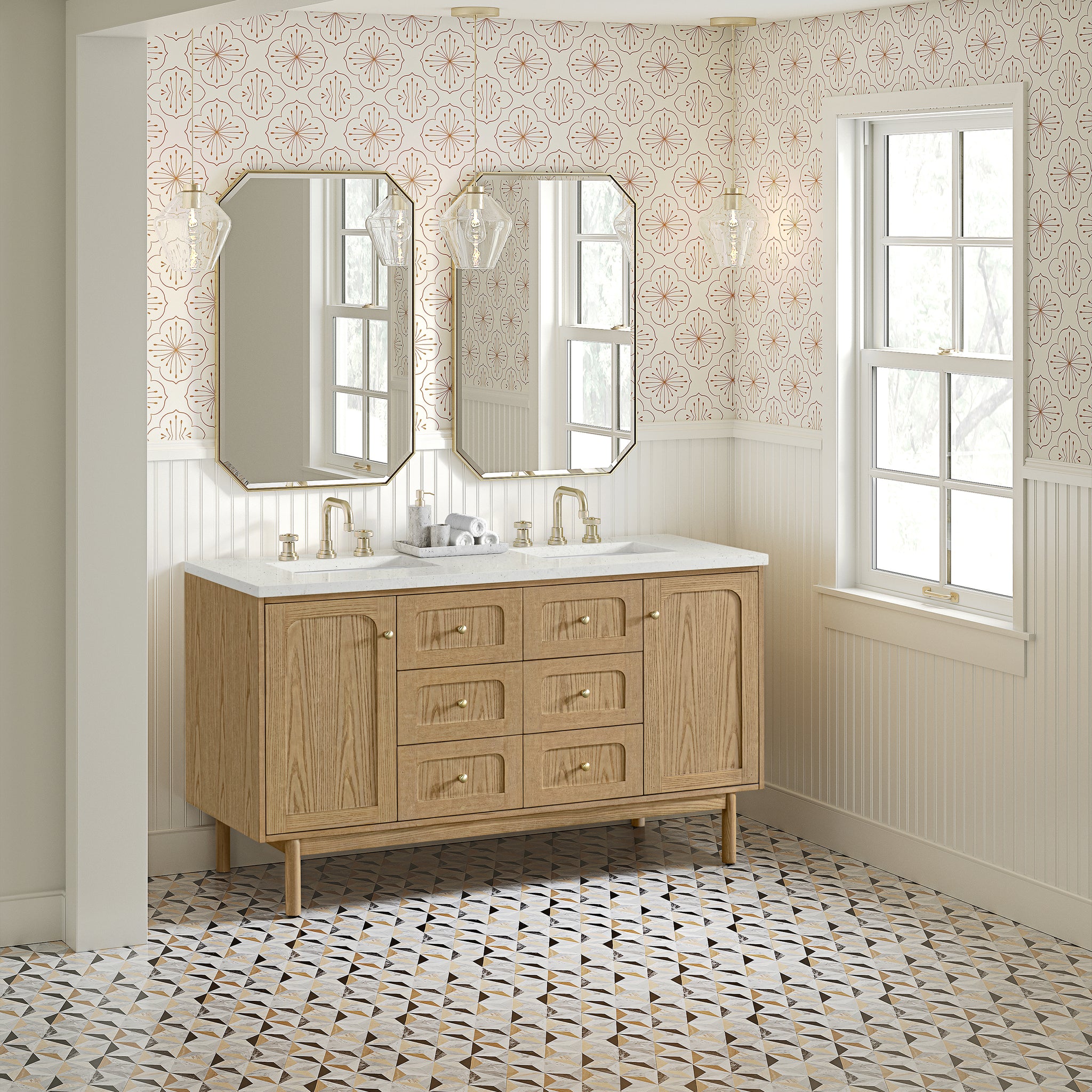 James Martin Laurent 60" Dual Mount Double Bathroom Vanity, Light Natural Oak, view 31