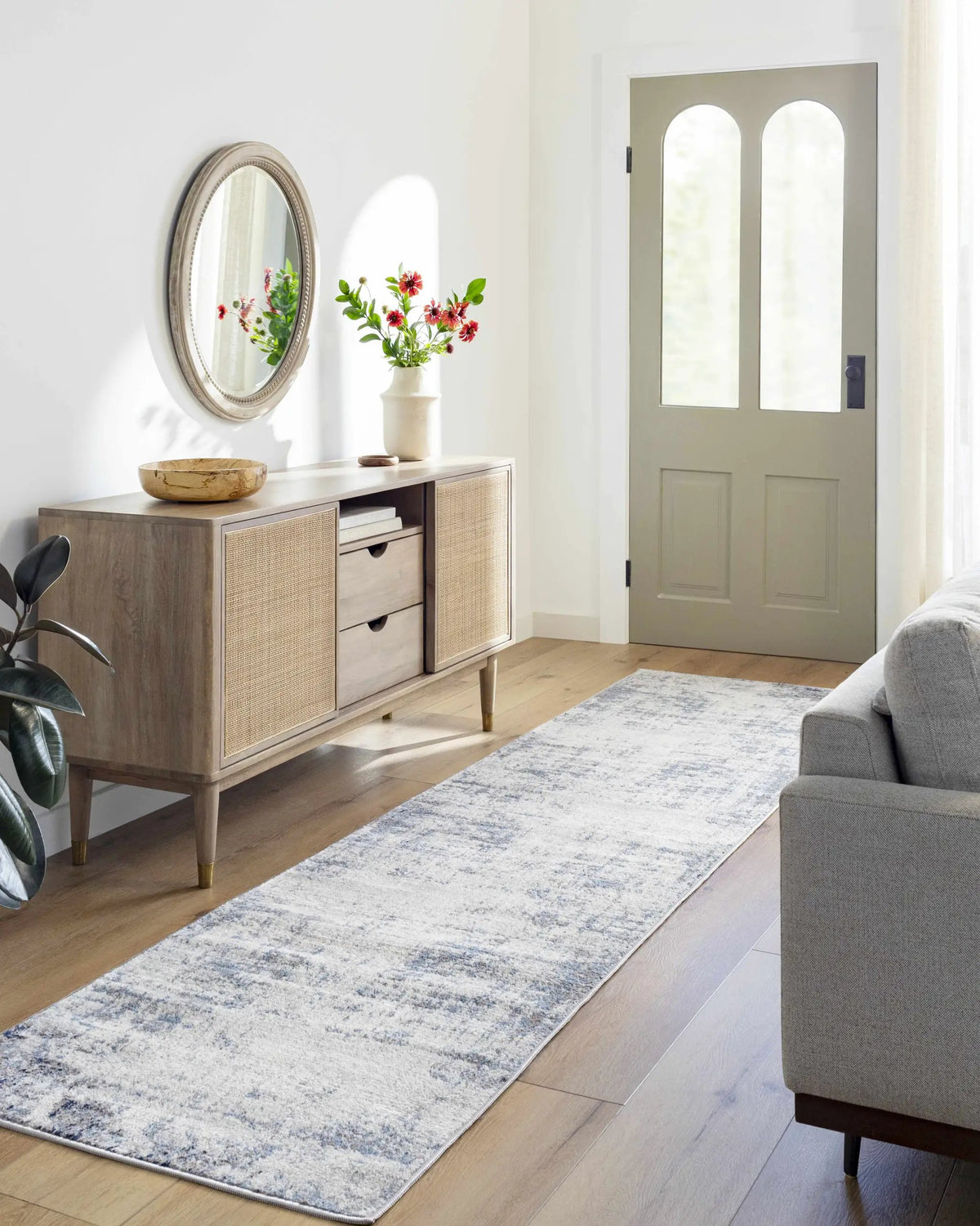 Texanna Abstract Blue/Gray Area Rug, installed in a room 3
