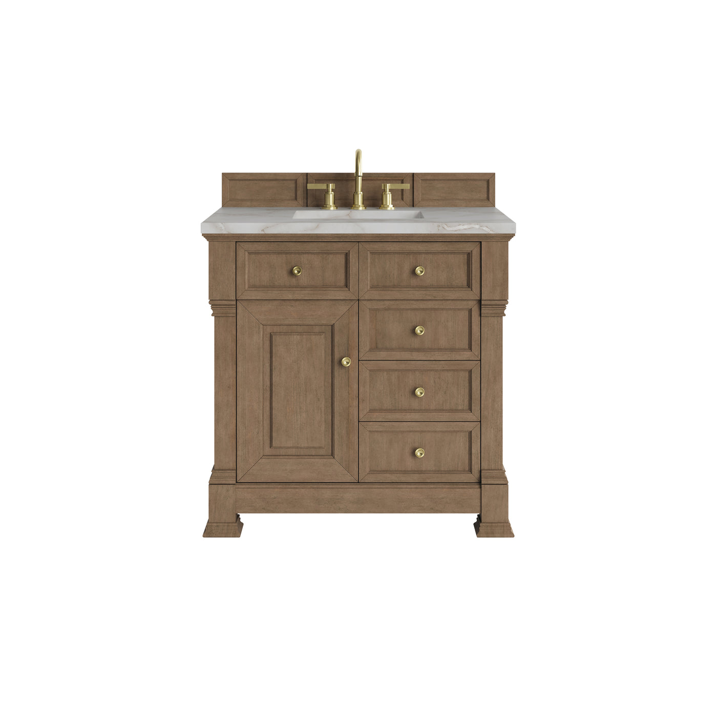 James Martin Brookfield 36" Single Bathroom Vanity, Pecan with Victorian Silver countertop