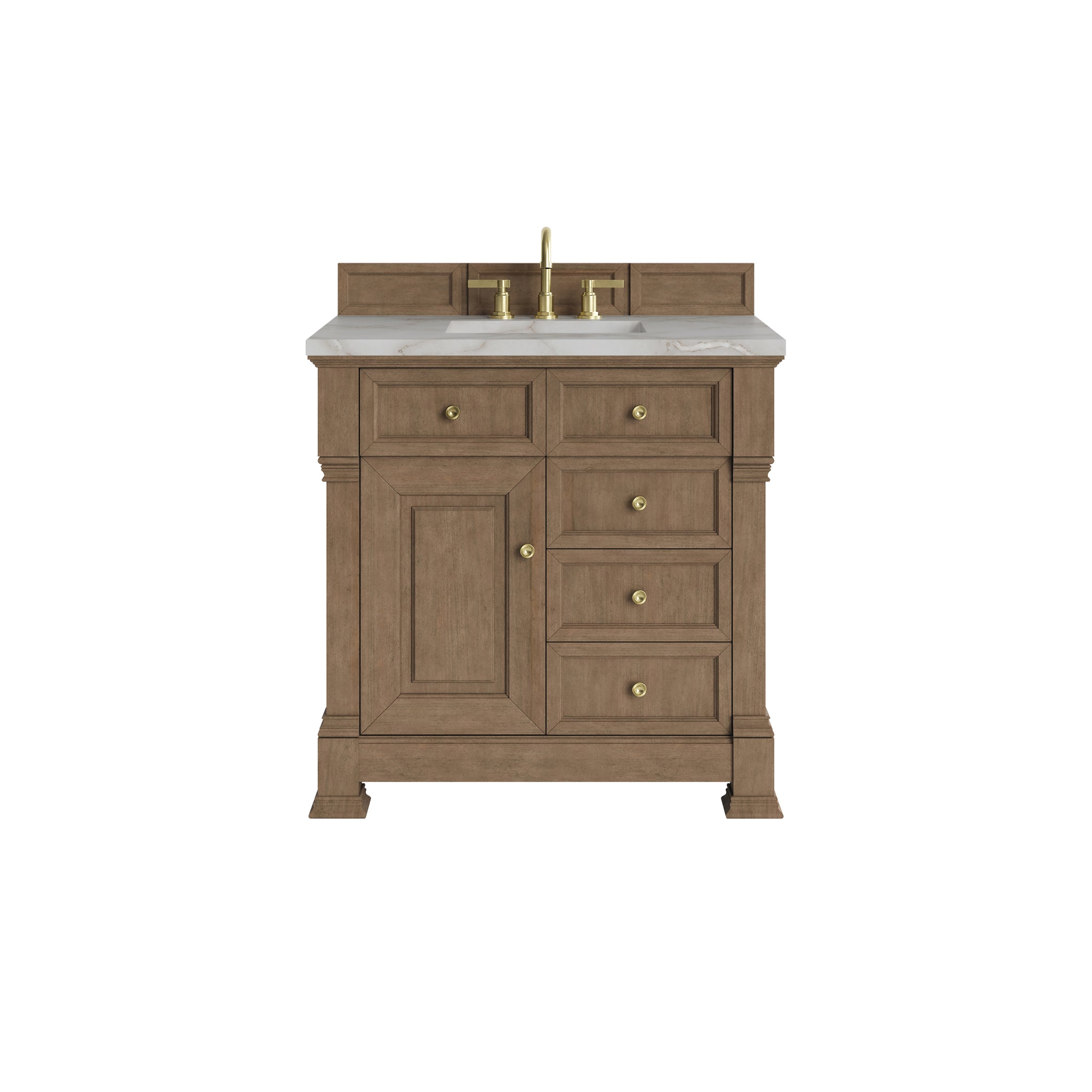James Martin Brookfield 36" Single Bathroom Vanity, Pecan with Victorian Silver countertop