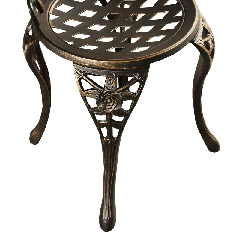 Bronze Rose Ornate Outdoor Patio Garden Aluminum 3 Piece Bistro Set by Sharicks