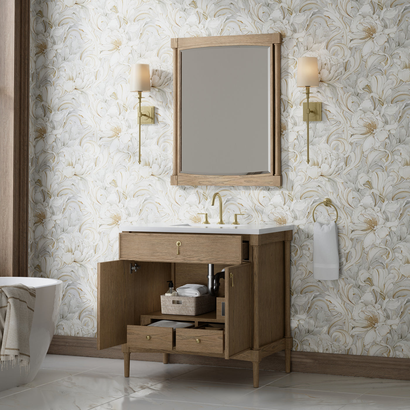 James Martin Kinnsden 36" Single Bathroom Vanity, Weathered Oak, view 35