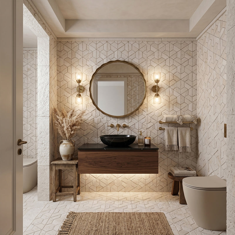 Thala Beige Textured 3d Hexagon Limestone Mosaics 10 3/8x12 Limestone Textured 12x12 Mosaics — 2