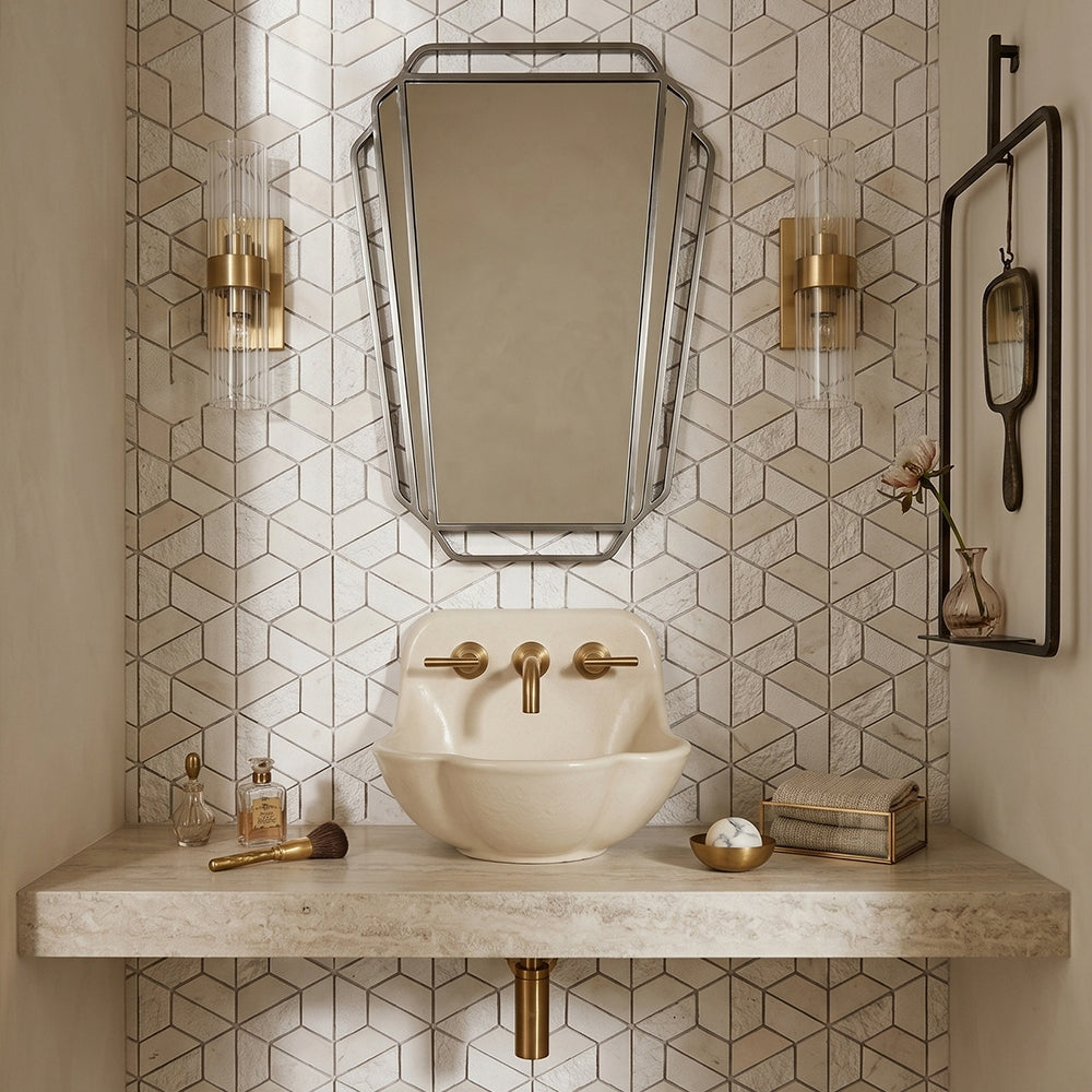 Thala Beige Textured 3d Hexagon Limestone Mosaics 10 3/8x12 Limestone Textured 12x12 Mosaics — 5