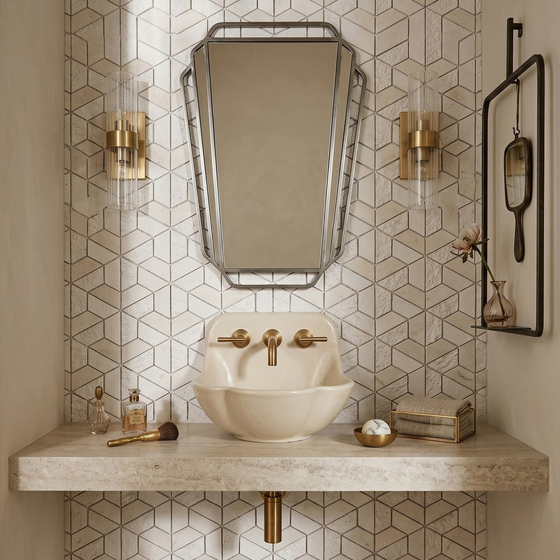 Thala Beige Textured 3d Hexagon Limestone Mosaics 10 3/8x12 Limestone Textured 12x12 Mosaics — 5