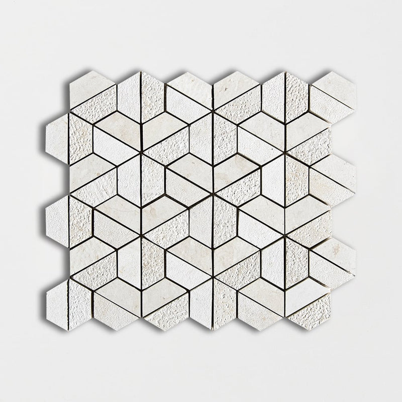 Thala Beige Textured 3d Hexagon Limestone Mosaics 10 3/8x12 Limestone Textured 12x12 Mosaics