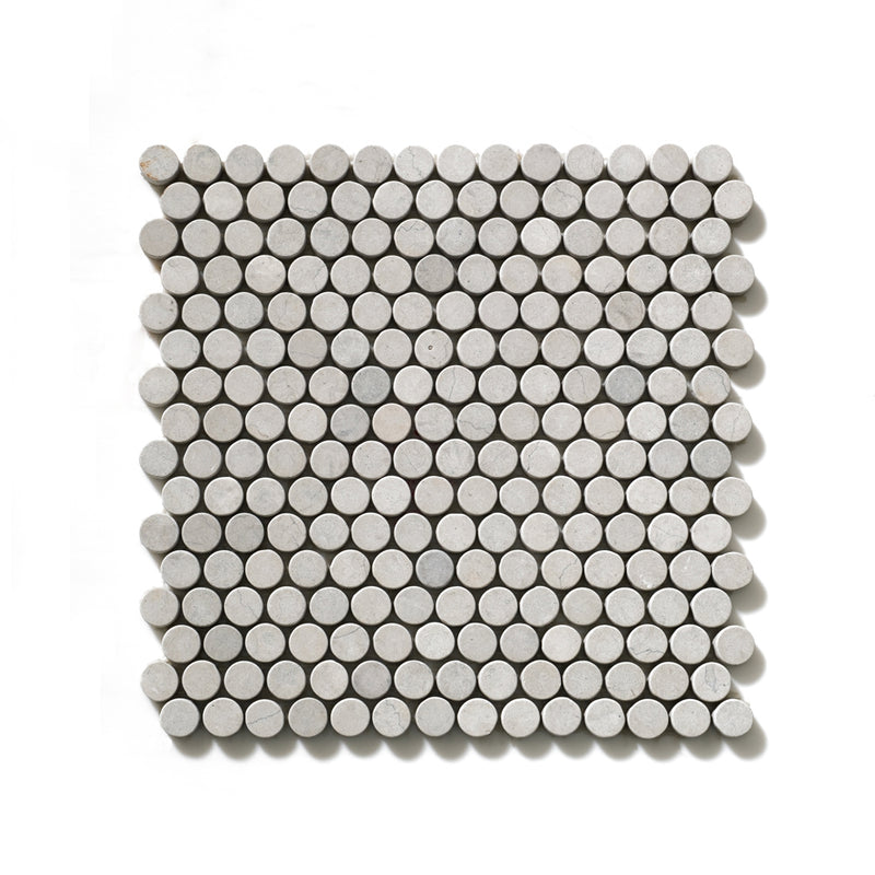 Thala Gray Tumbled Penny Round Limestone Mosaics 11 1/4x11 3/4 Limestone Tumbled 12x12 Mosaics