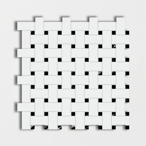 Thassos Honed Basket Weave Marble Mosaics 12x12