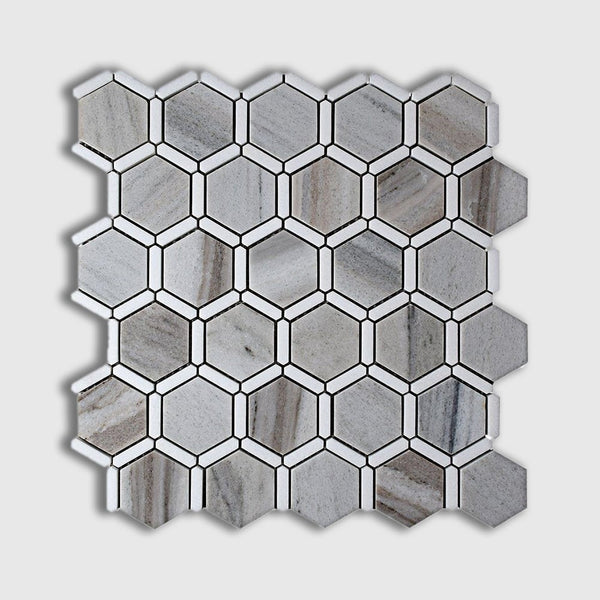 Thassos, Silver Sky Polished Favo Marble Mosaics 12 1/4x11 3/4