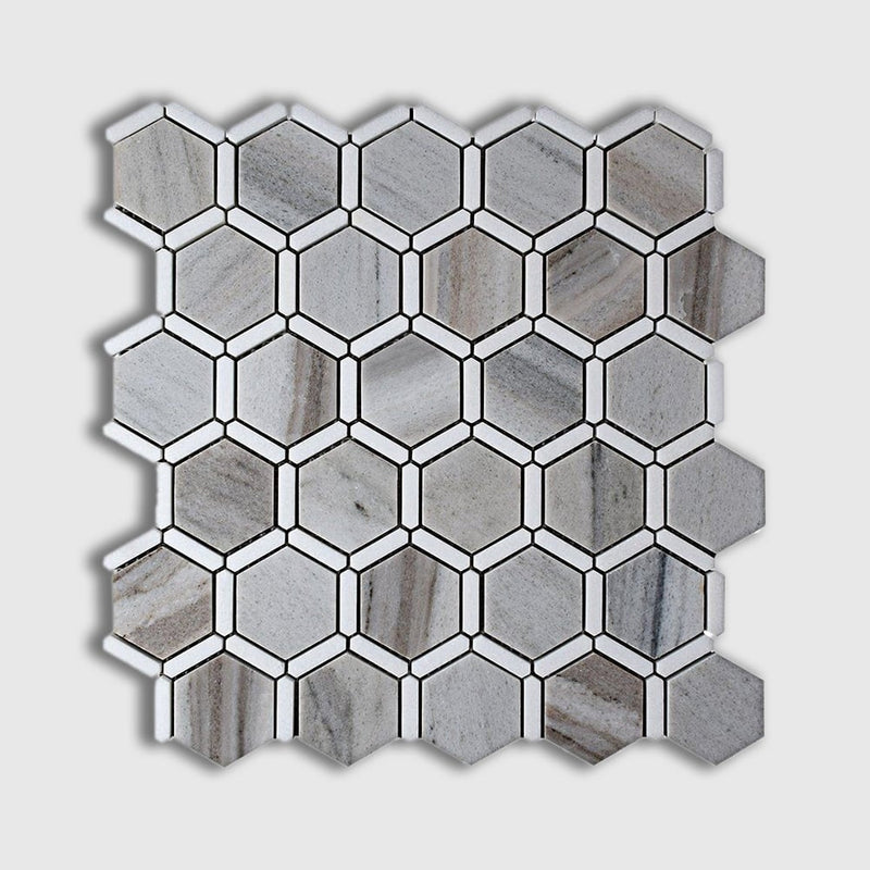 Thassos, Silver Sky Polished Favo Marble Mosaics 12 1/4x11 3/4 Marble Polished 12x12 Mosaics