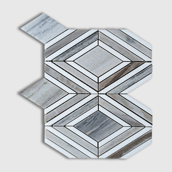 Thassos, Silver Sky Polished Stella Marble Mosaics 9 25/64x7 3/4