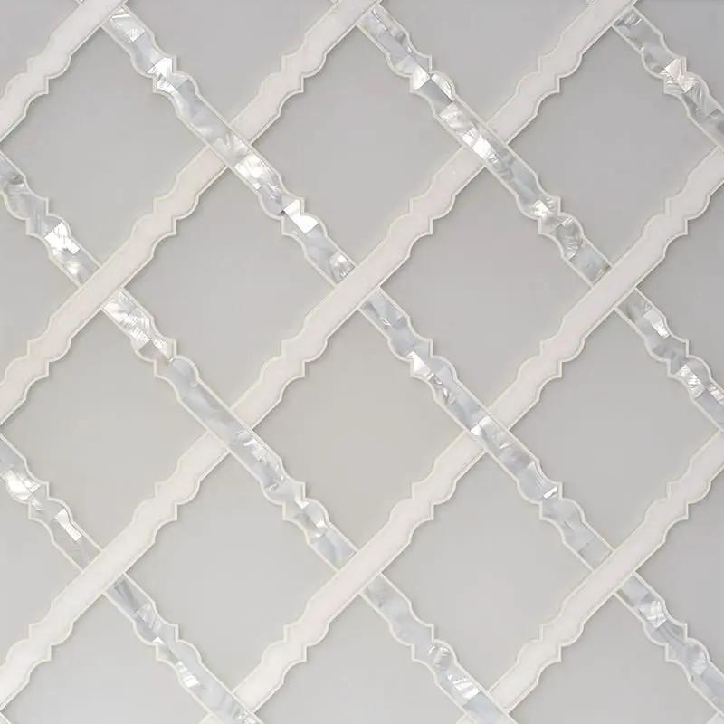 Thassos White, Pura Glass, White Mother Multi Finish Rita Marble Mosaics 9 11/32x9 11/32 by Stonetiledepot