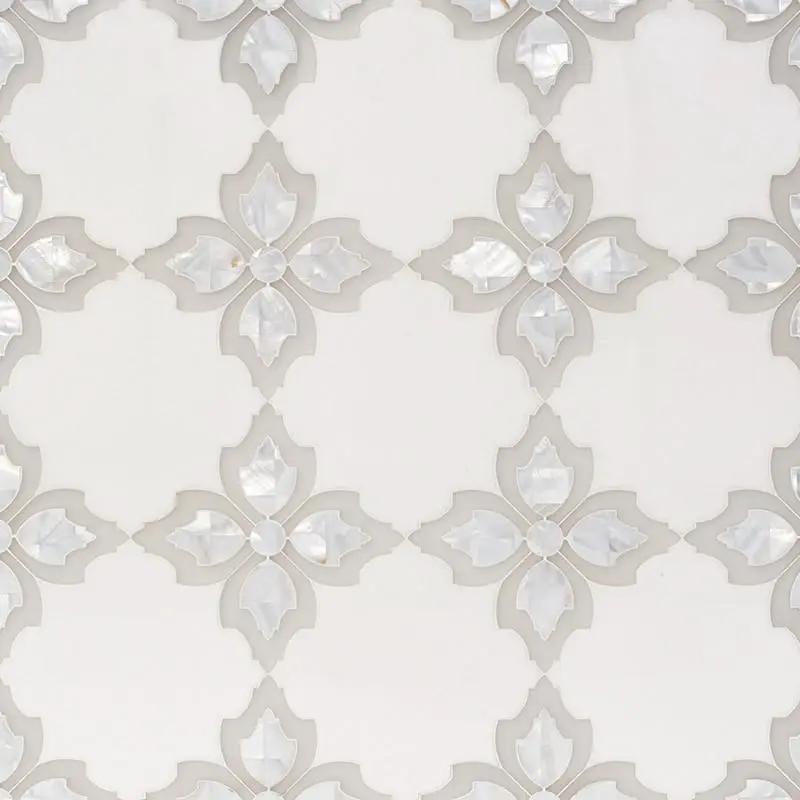 Thassos White, Pura Glass, White Mother Multi Finish Susanna Marble Mosaics 12 1/32x12 1/8 by Stonetiledepot