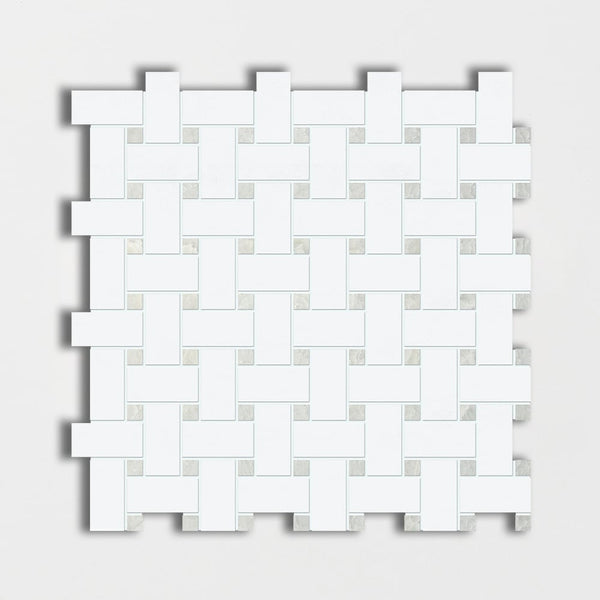Thassos White&amp;ming Green Polished Basket Weave Marble Mosaics 12x12