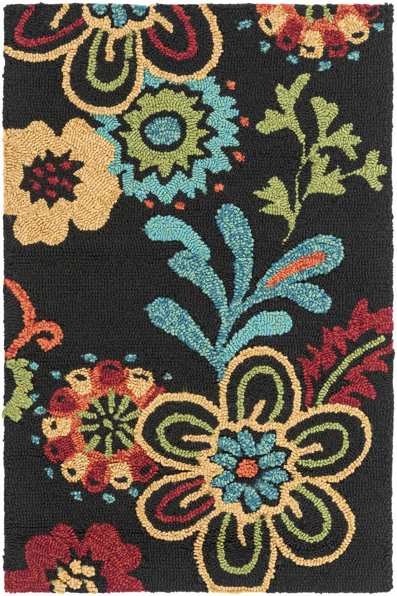 Thaxton Colorful Flowers on Black Outdoor Area Rug - Clearance by Boutique Rugs
