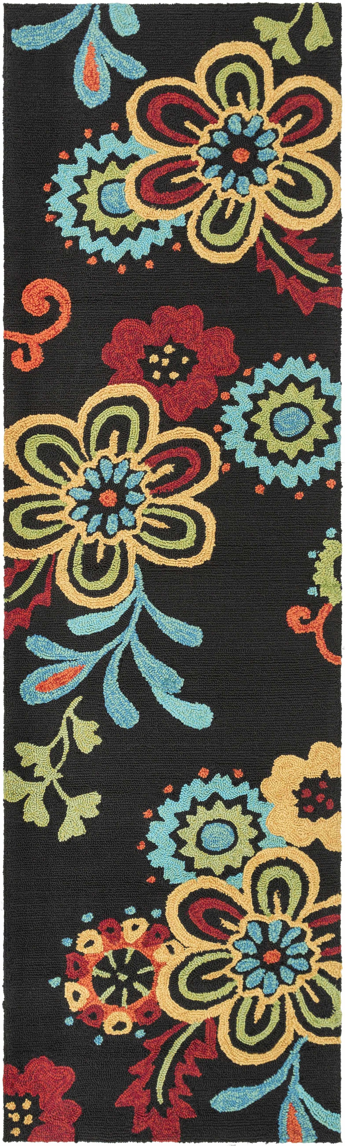 Thaxton Colorful Flowers on Black Outdoor Area Rug - Clearance, photo 5 of 8