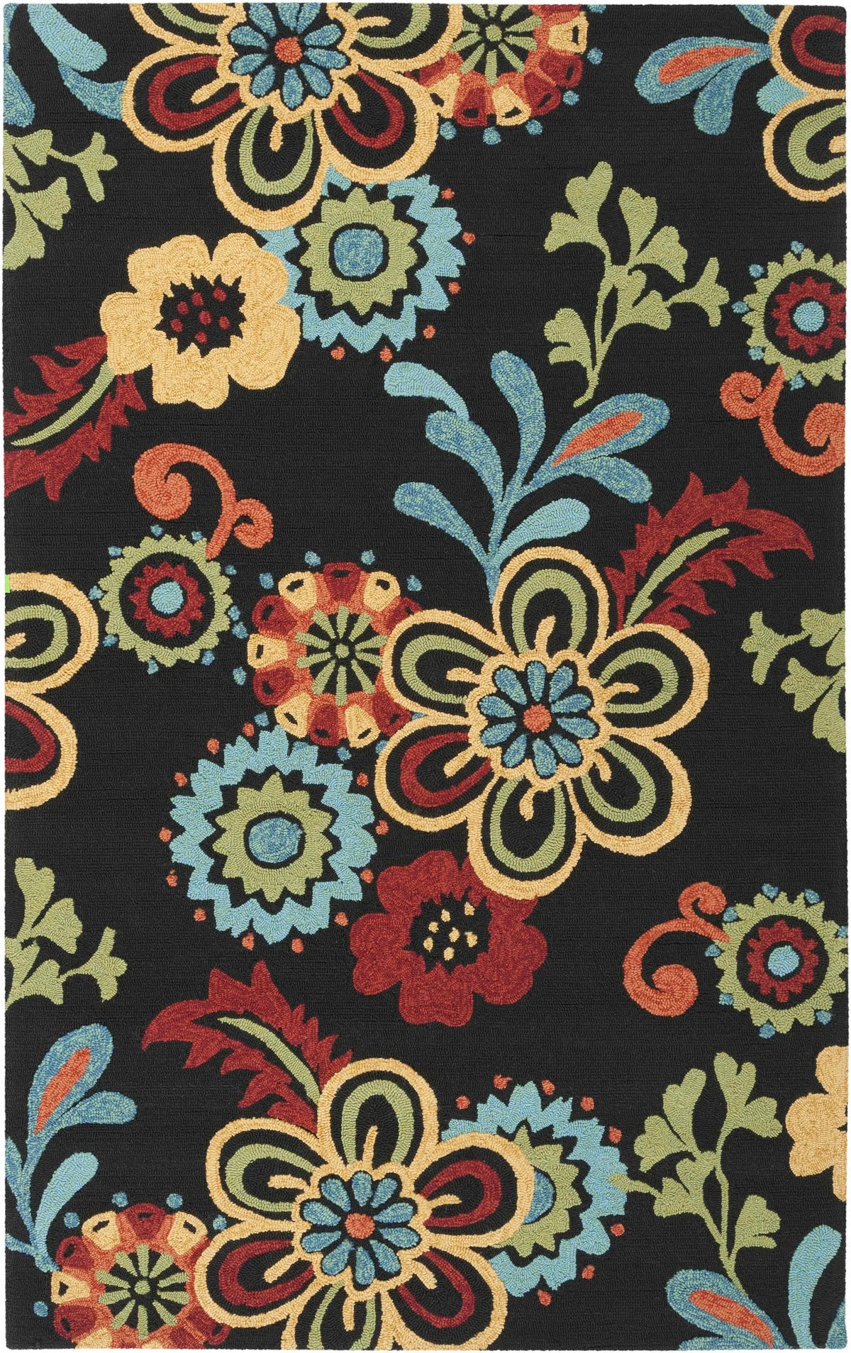 Thaxton Colorful Flowers on Black Outdoor Area Rug - Clearance, photo 4 of 8