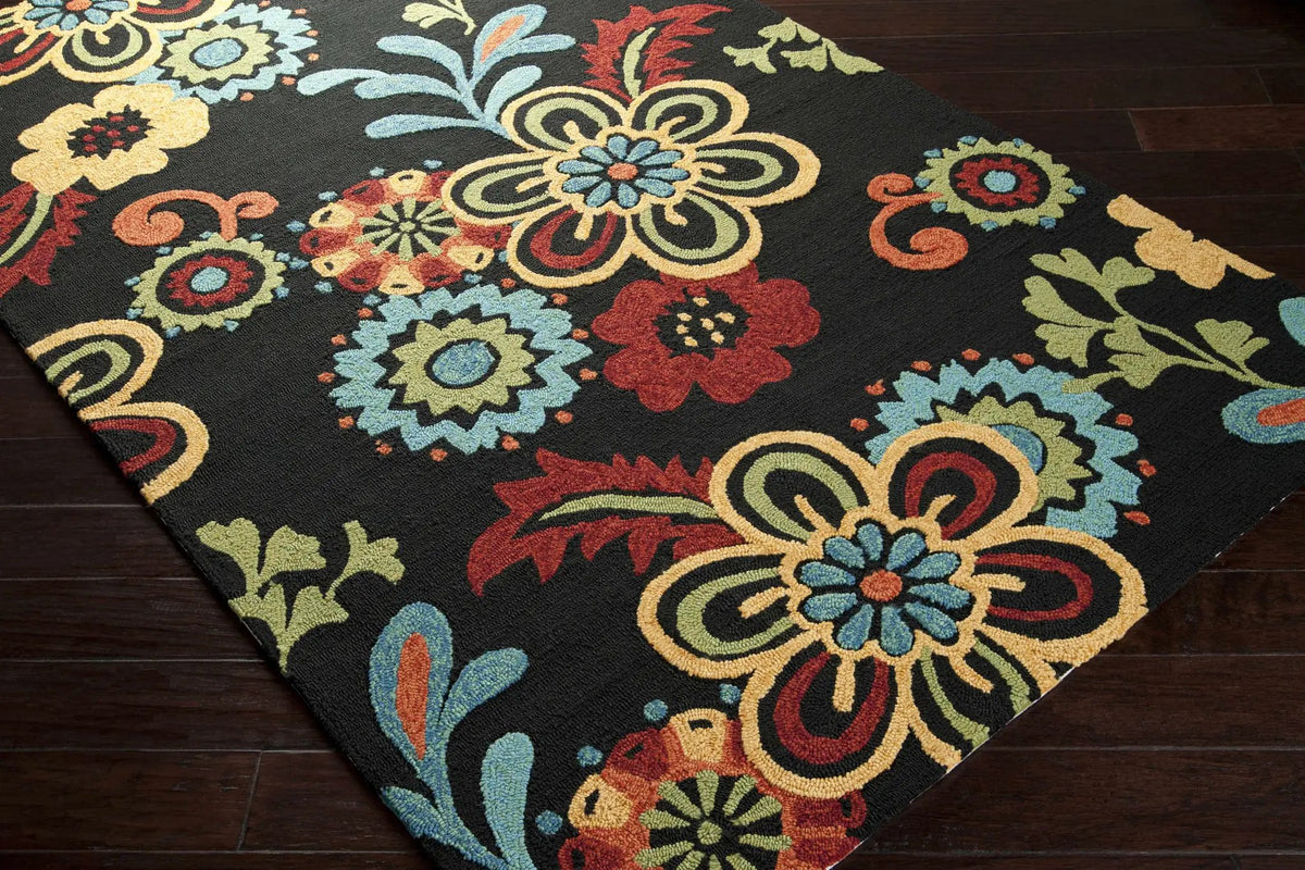 Thaxton Colorful Flowers on Black Outdoor Area Rug - Clearance, photo 6 of 8
