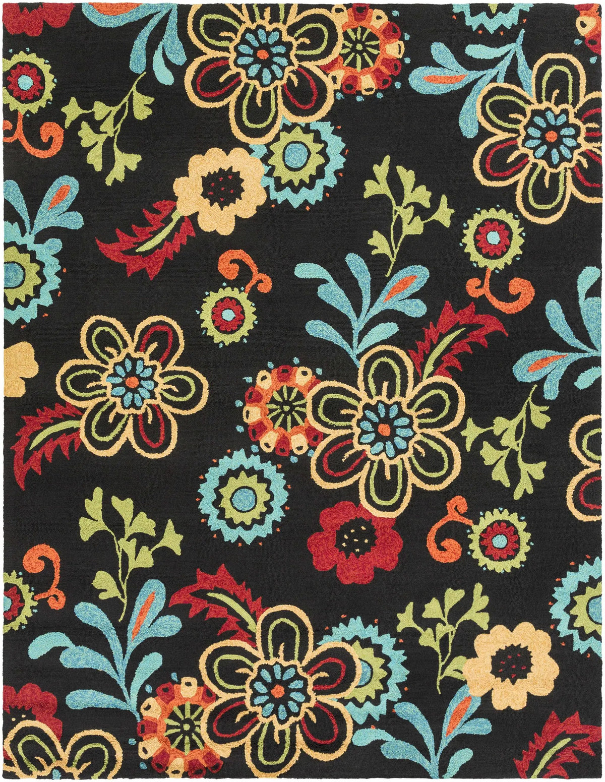 Thaxton Colorful Flowers on Black Outdoor Area Rug - Clearance