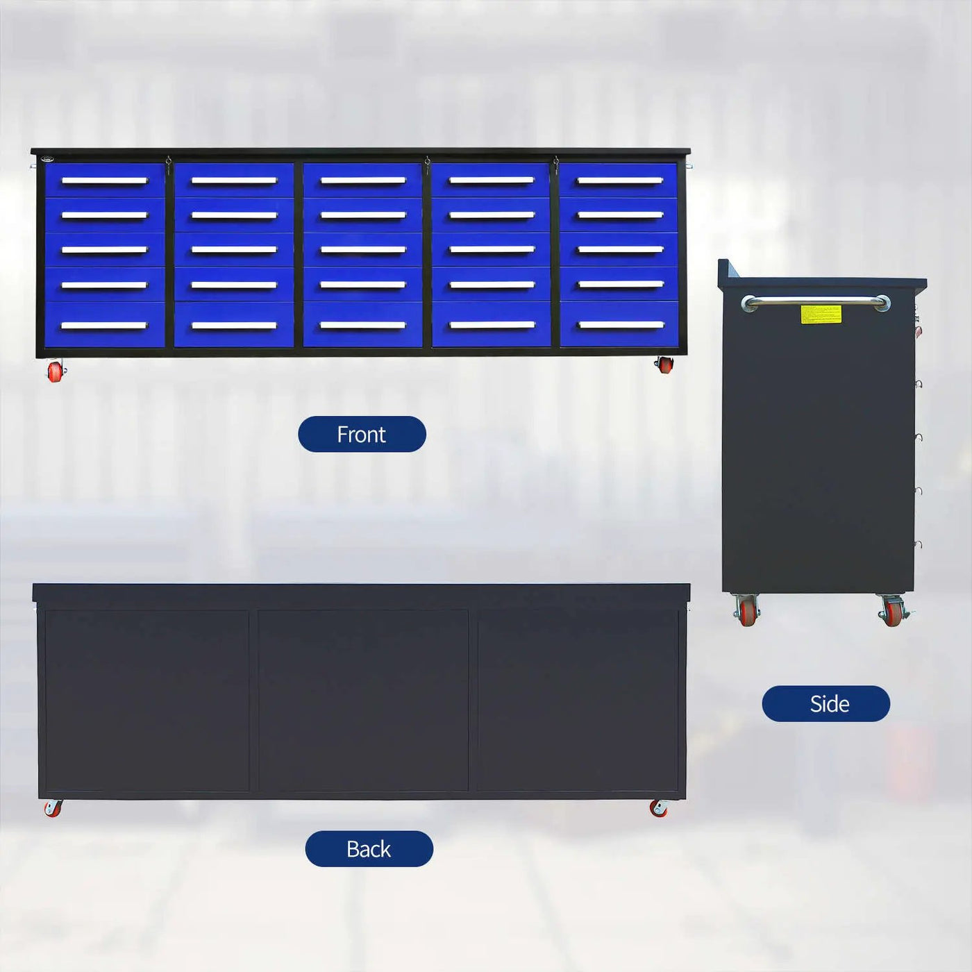 10ft 25-Drawer Storage Workbench with Wheels by Chery Industrial