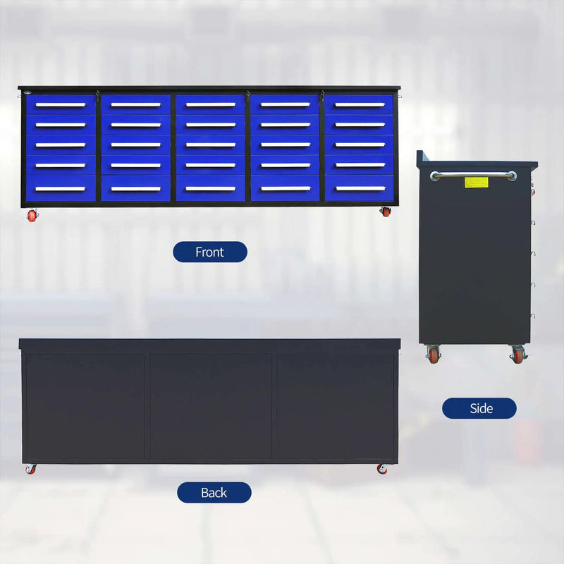 10ft 25-Drawer Storage Workbench with Wheels by Chery Industrial
