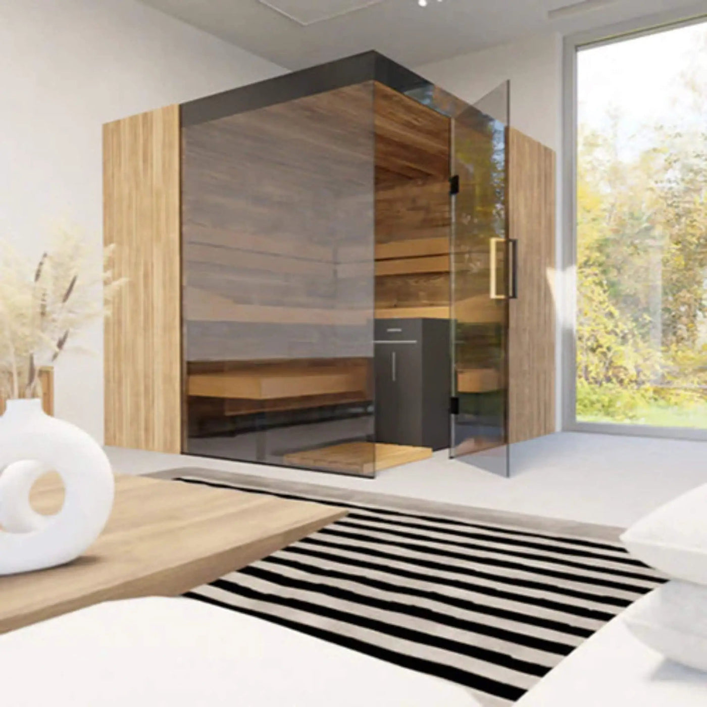 ThermaSol Aalto 4-Person Indoor Semi Panoramic Glass Sauna Cabin [Made-To-Order] [14-AALTODL\R] (SAK13285) by SAKSBY WHOLESALE