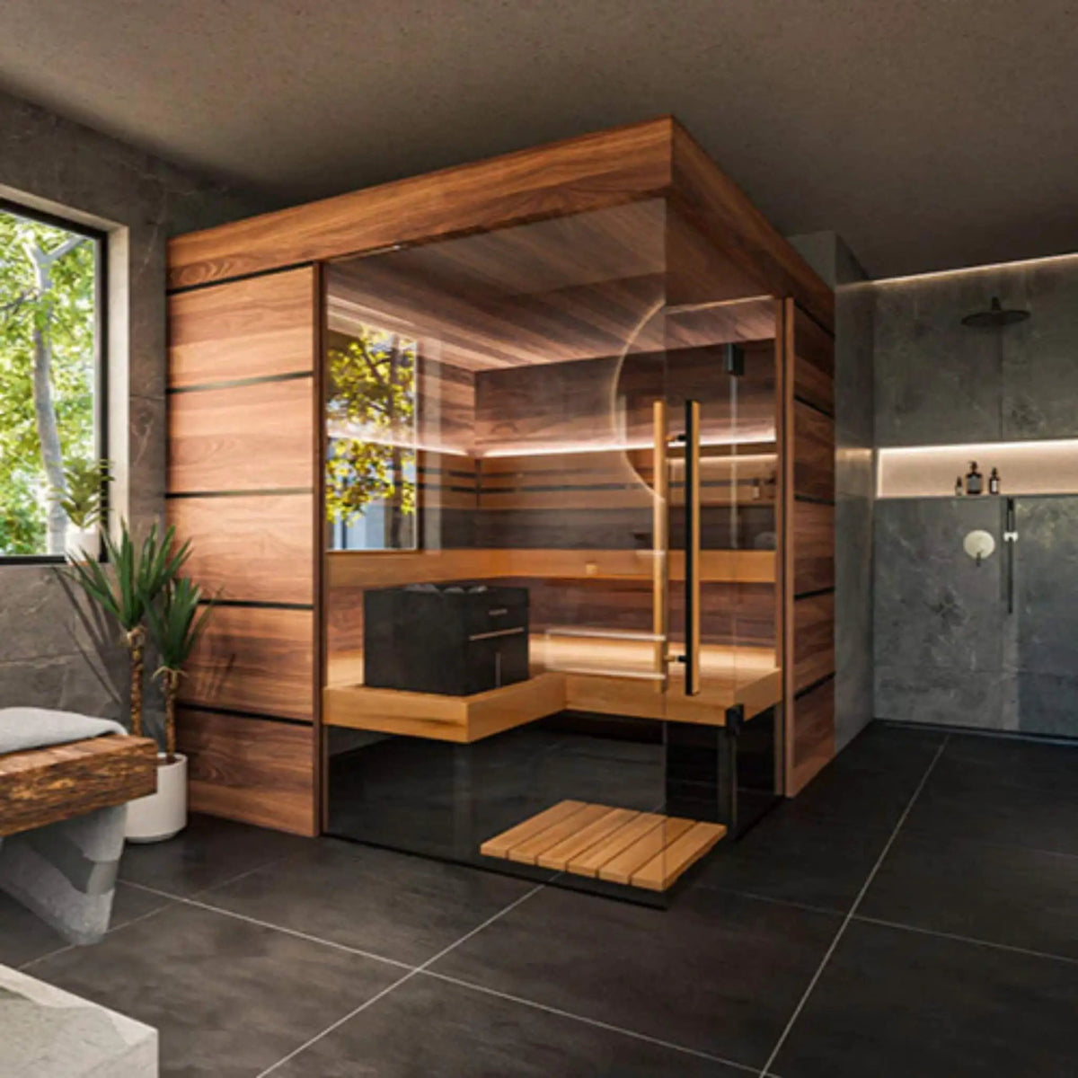 ThermaSol Astra 4-Person Indoor Semi Panoramic Glass Sauna Cabin [Made-To-Order] [14-ASTRADL\R] (SAK90471) by SAKSBY WHOLESALE