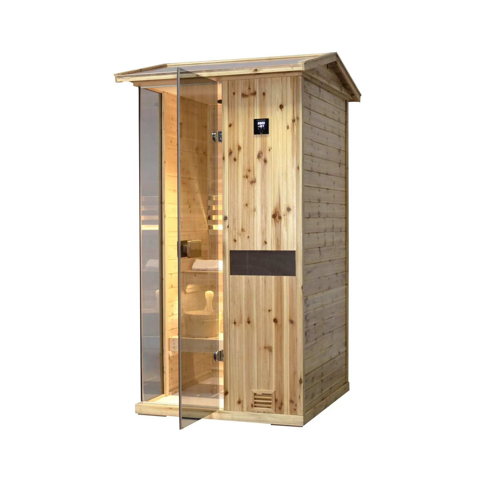 Thermora Nova 1-Person Outdoor Weather-Resistant Traditional Wooden Steam Sauna Room (SAK71642) by SAKSBY WHOLESALE