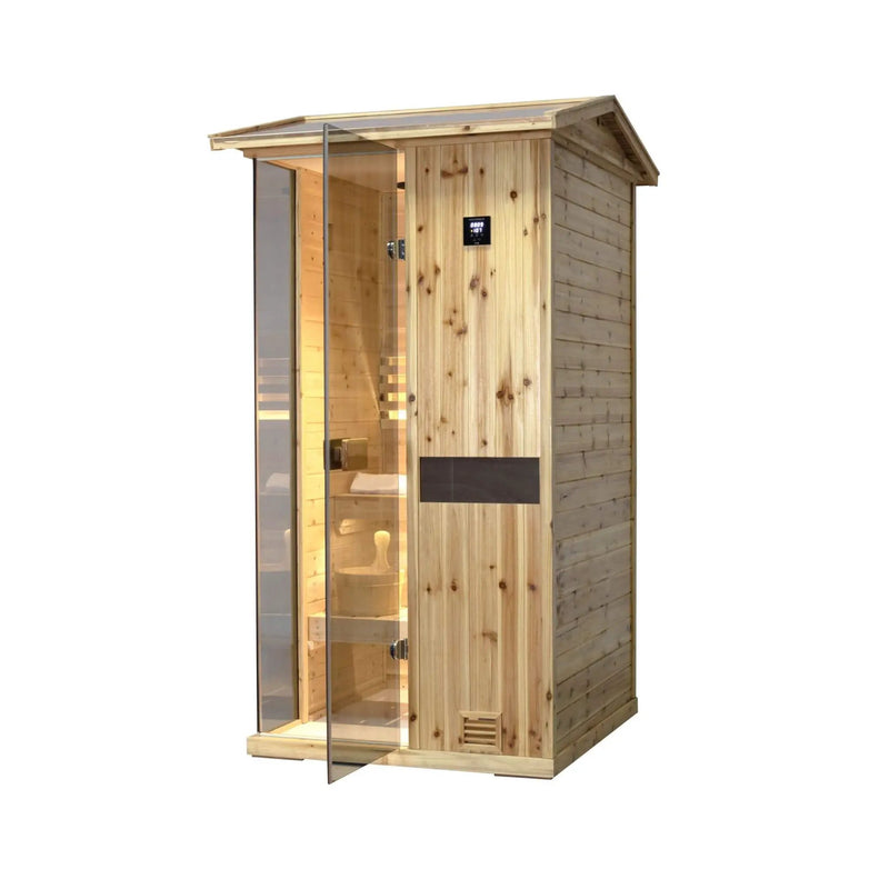 Thermora Nova 1-Person Outdoor Weather-Resistant Traditional Wooden Steam Sauna Room (SAK71642) by SAKSBY WHOLESALE