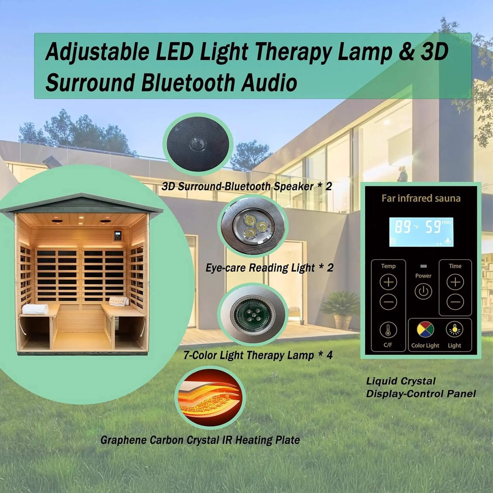 Thermora Eterna 4-Person Full-Spectrum Low EMF Carbonized Composite Infrared Sauna Room With Bluetooth Speakers (SAK70182) by SAKSBY WHOLESALE