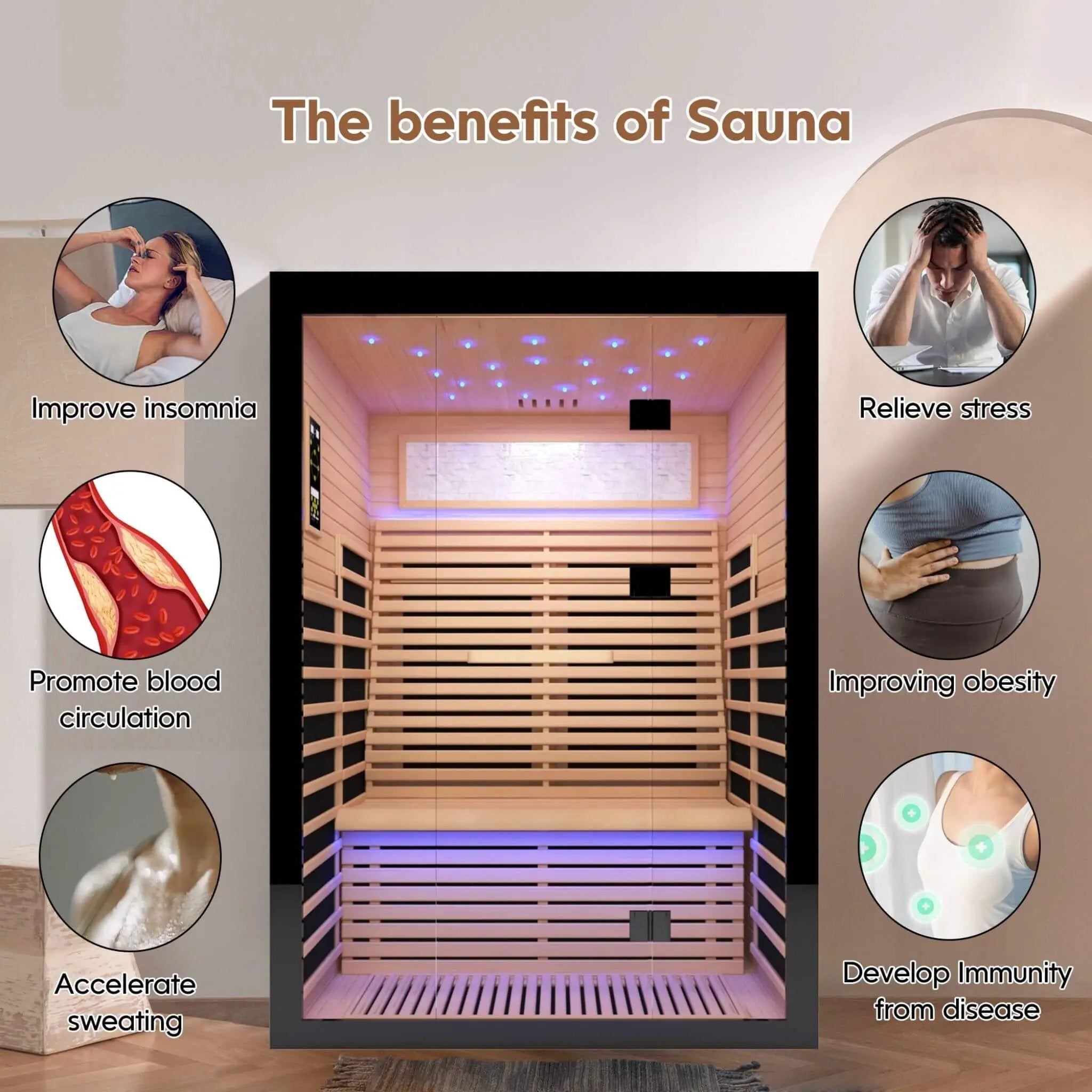 Thermora Vapor Luxury 2-Person Canadian Hemlock Wood Far Infrared Home Sauna (SAK56874) by SAKSBY WHOLESALE