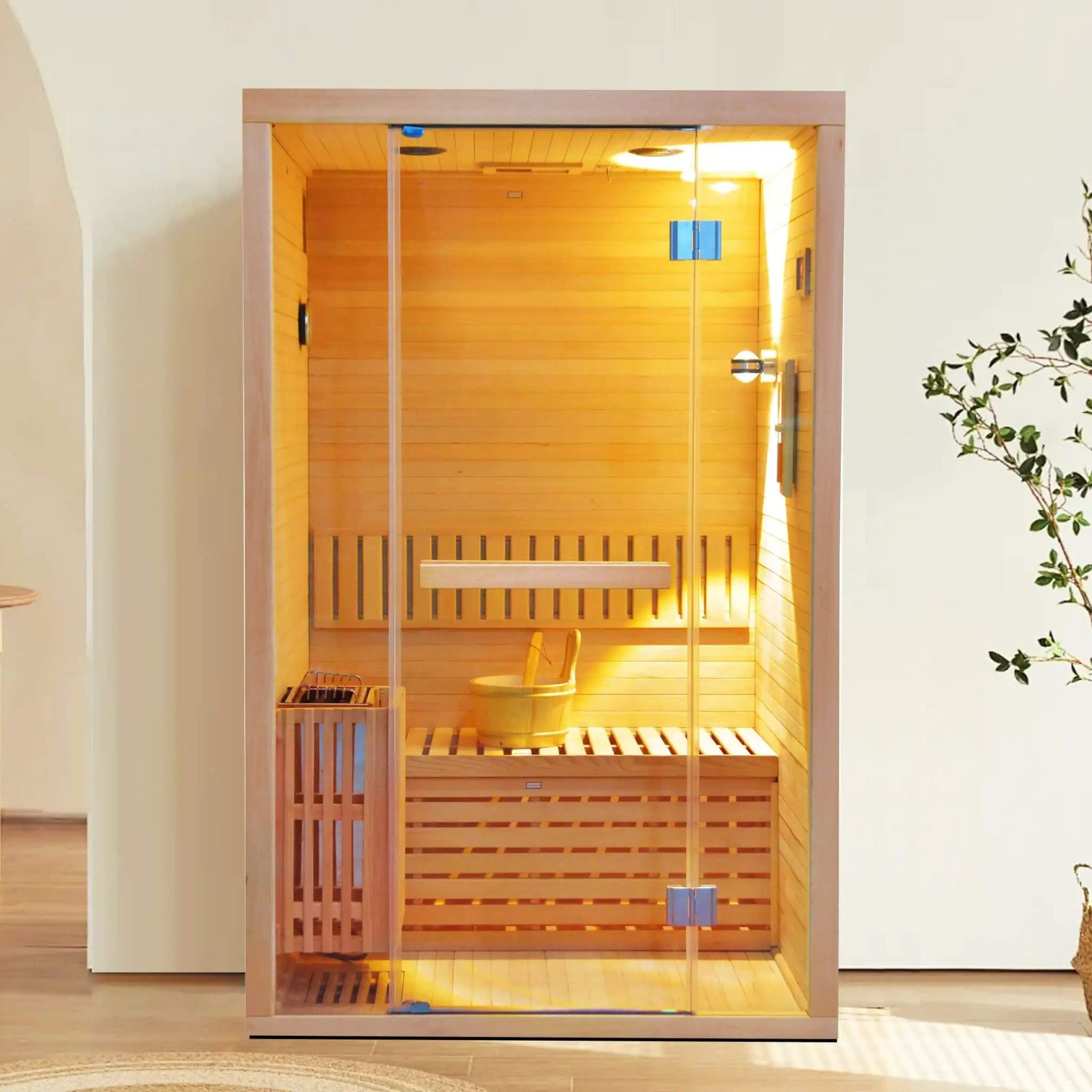 Thermora Alpine Premium 2-Person 3KW Hemlock Wood Sauna With LED Wall Light (SAK28471) by SAKSBY WHOLESALE