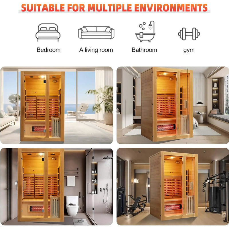 Rövia Luma 2-Person Indoor Hybrid Sauna Room With Infrared And 3.5KW Steam Heater [Made-To-Order] (SAK83750) by SAKSBY WHOLESALE