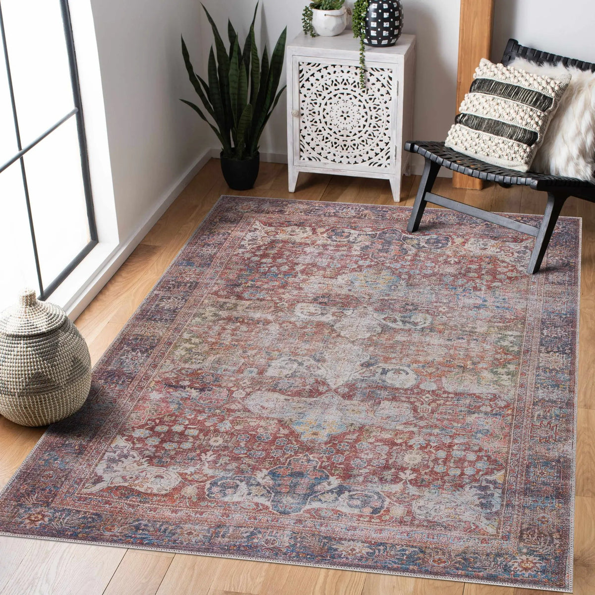 Rust Elki Vintage Medallion Washable Area Rug - Clearance, photo 9 of 12