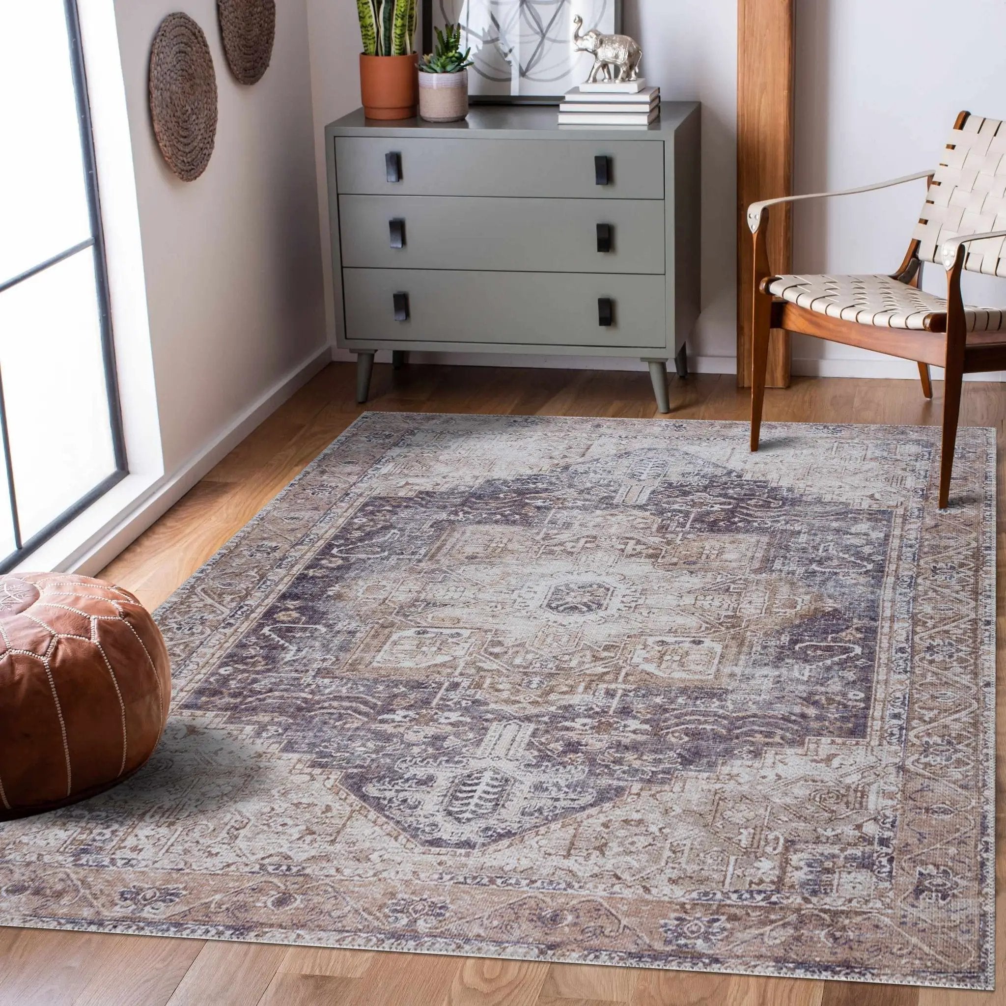Beige Rosman Washable Area Rug - Clearance by Boutique Rugs