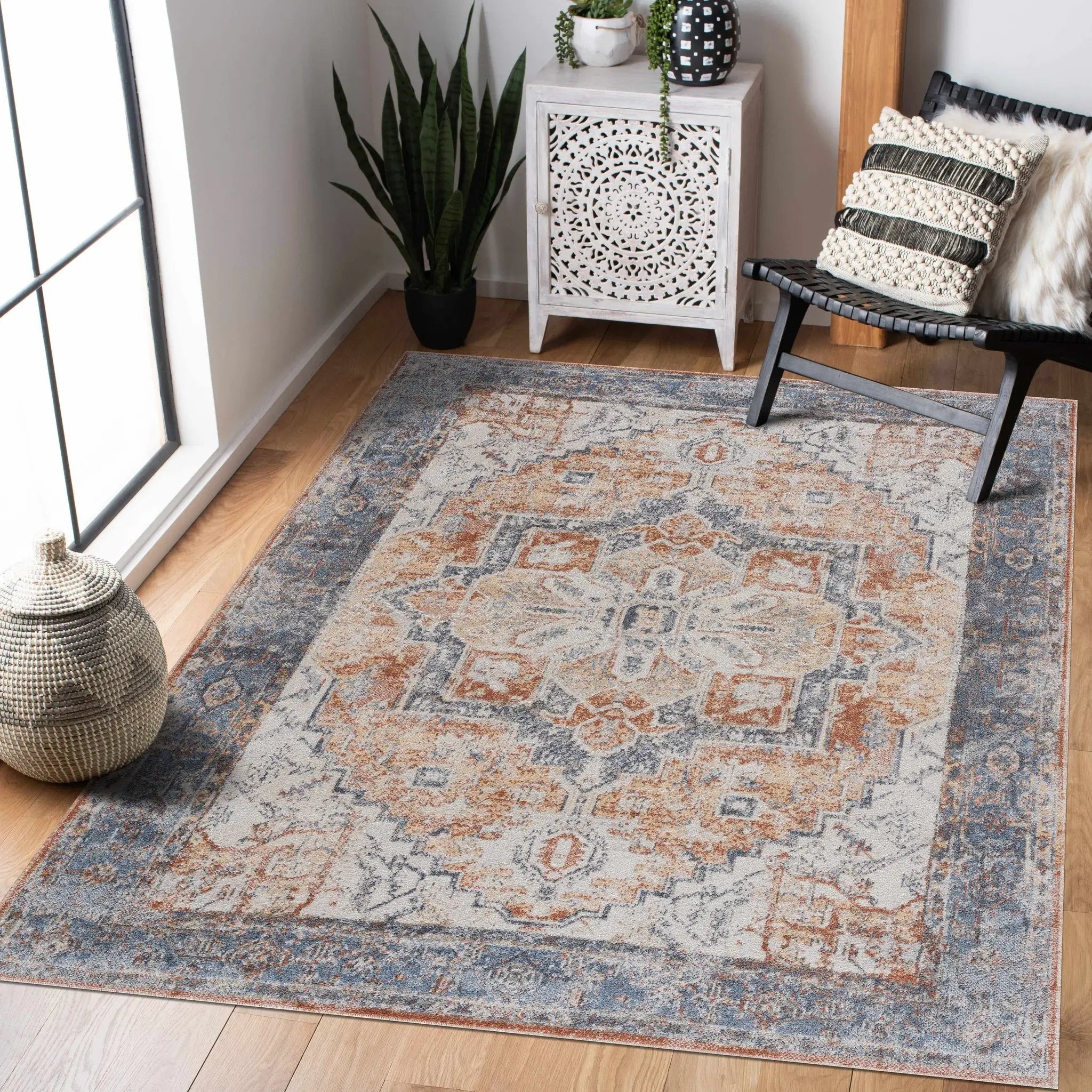 Blue Orange Hera Washable area rug - Clearance by Boutique Rugs