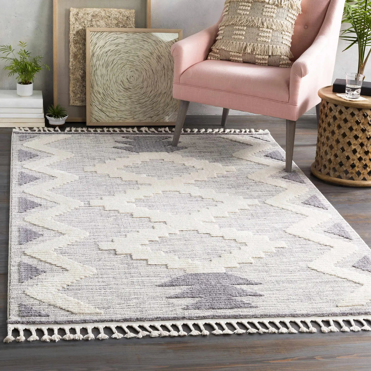 Thornburg High/Low Pile Rug with Tassels - Clearance, installed in a room