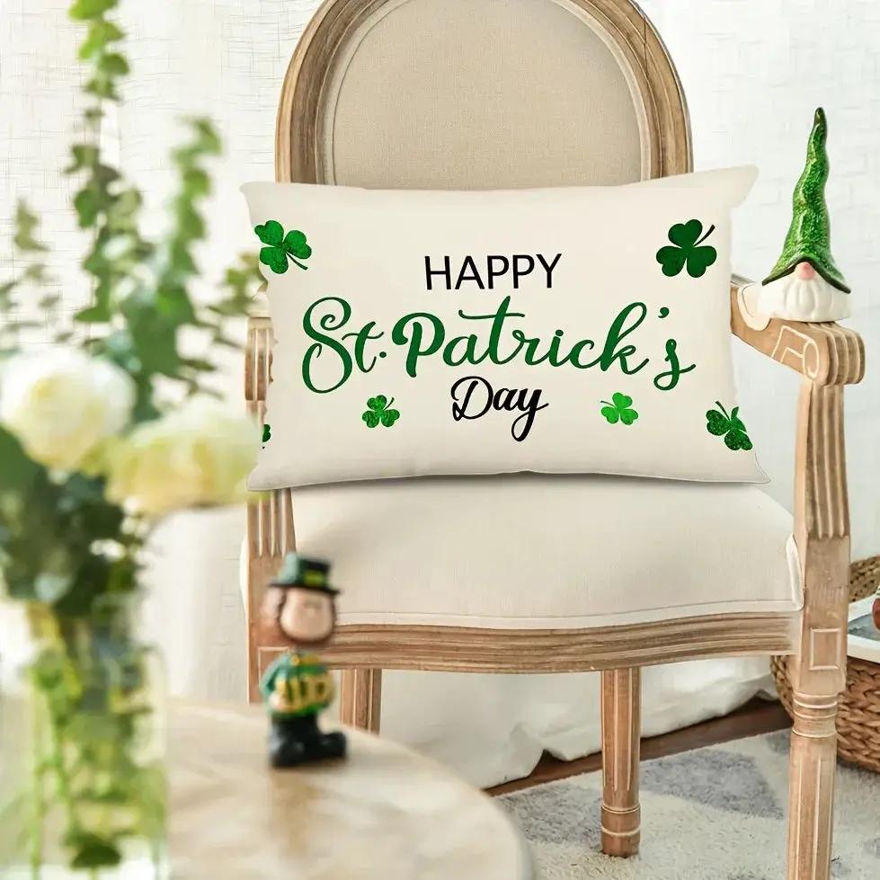 Throw Pillow - Linen Happy St Patricks Day Clover by House Of Avana
