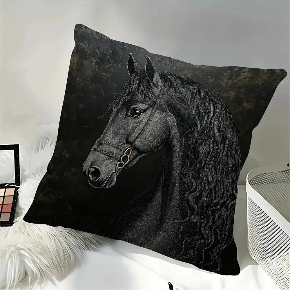 Throw Pillow - Soft Plush Friesian Horse 45x45cm by House Of Avana